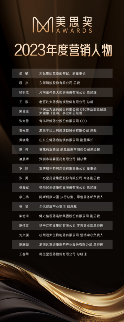 美思奖·2023年度营销人物颁奖揭晓!20位医药营销精英斩获殊荣