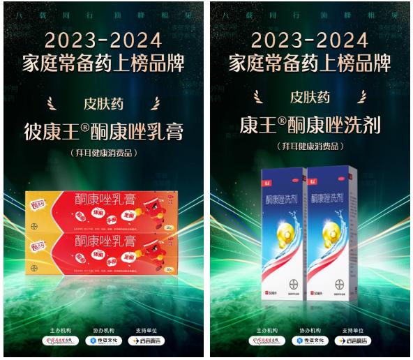 彼康王&reg;酮康唑乳膏及康王&reg;酮康唑洗剂入围“2023-2024家庭常备药”榜单