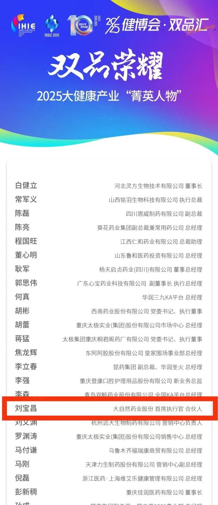【喜讯】大自然药业CEO刘宝昌荣膺“双品荣耀—菁英人物”
